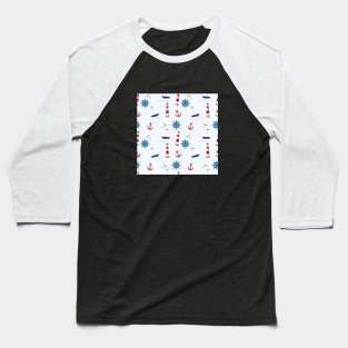 Nautical design with seagulls, anchors and lighthouses Baseball T-Shirt